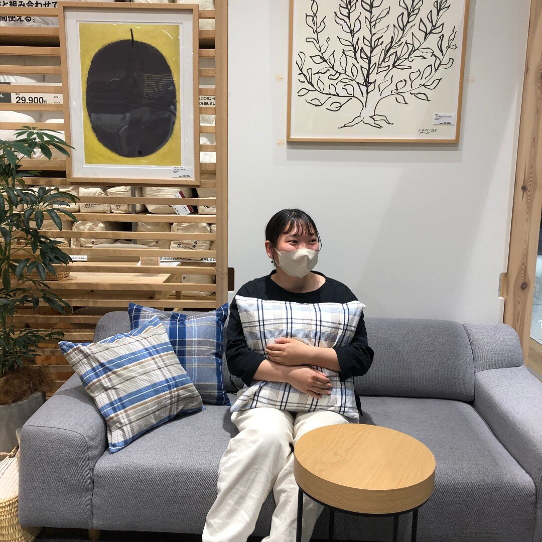 無印良品 ビーズクッション グレー チェック柄 イオンモール岡山】 新しく仲間入りしたクッションカバーのご紹介